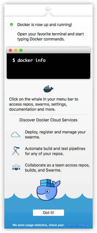Docker 安装成功界面
